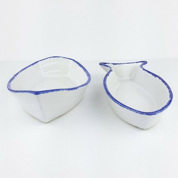 Fish Boat Shaped White Blue Ceramic Serving Dishes Made In Portugal Set Of 2 - Picture 9 of 12